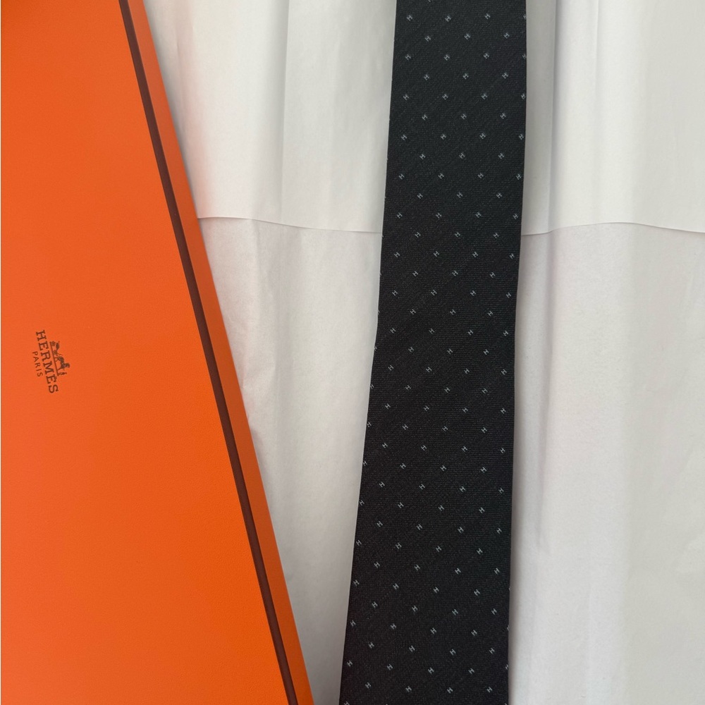 Hermes black Tie with Subtle Pattern